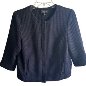 Talbots Women's 8P Navy Blue Woven Swing Jacket Zip Blazer Career Pleated EUC